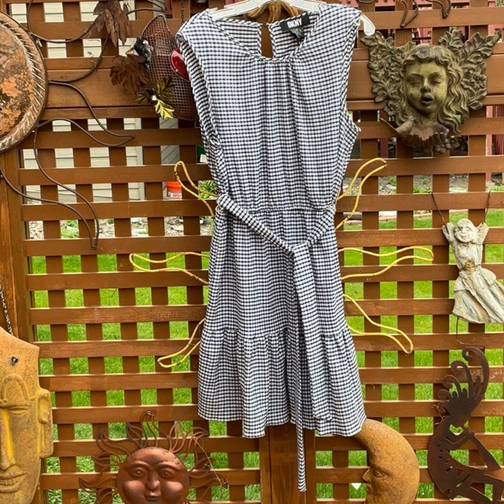 DKNY Blue Cream Sleeveless Dress 14 NWOT